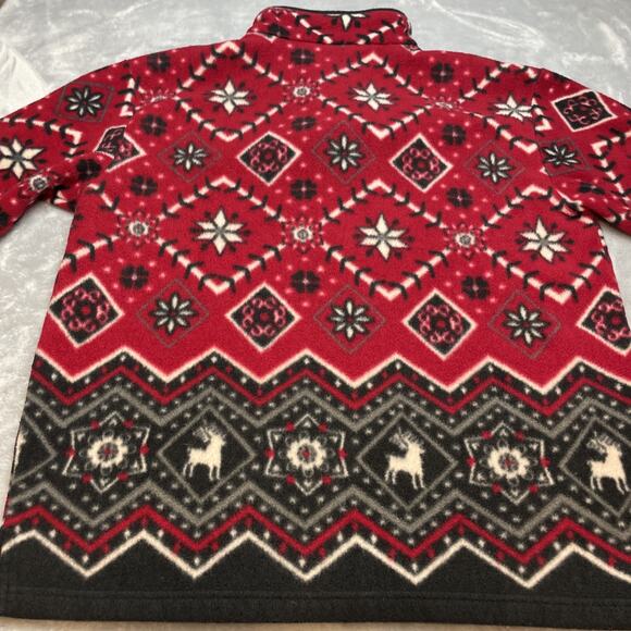 Vintage Cherokee Pullover Womens XL Red Black Fleece 1/4 Zip Fair Isle Nordic - Picture 2 of 7